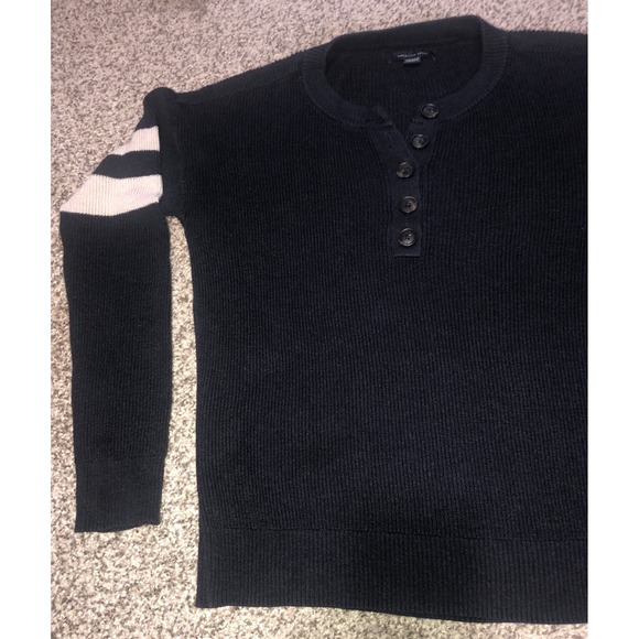 American Eagle Varsity Blue Stripe Henley Pullover Sweater XS - Picture 4 of 7